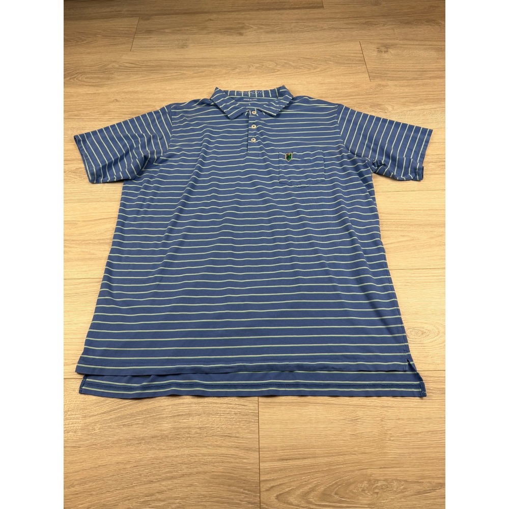 B. Draddy Mens Blue Striped Pima Cotton Stretch Golf Polo Shirt Size Large